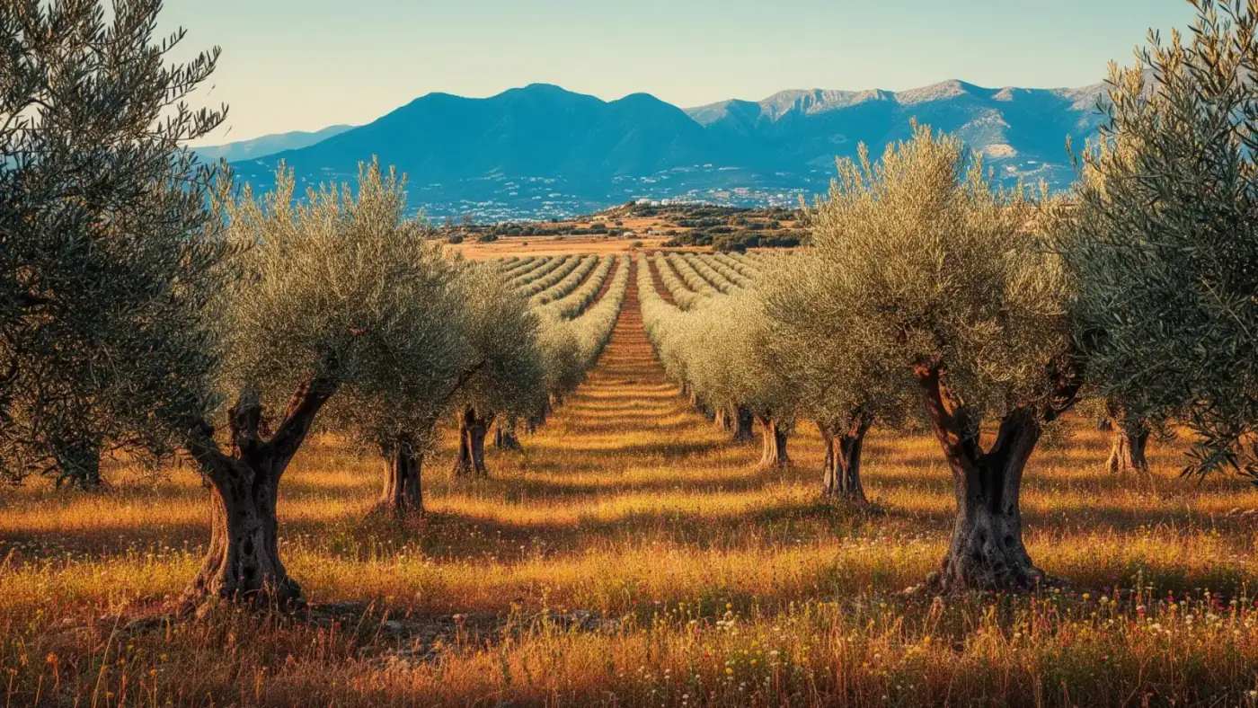 Olivenhain in mediterraner Landschaft